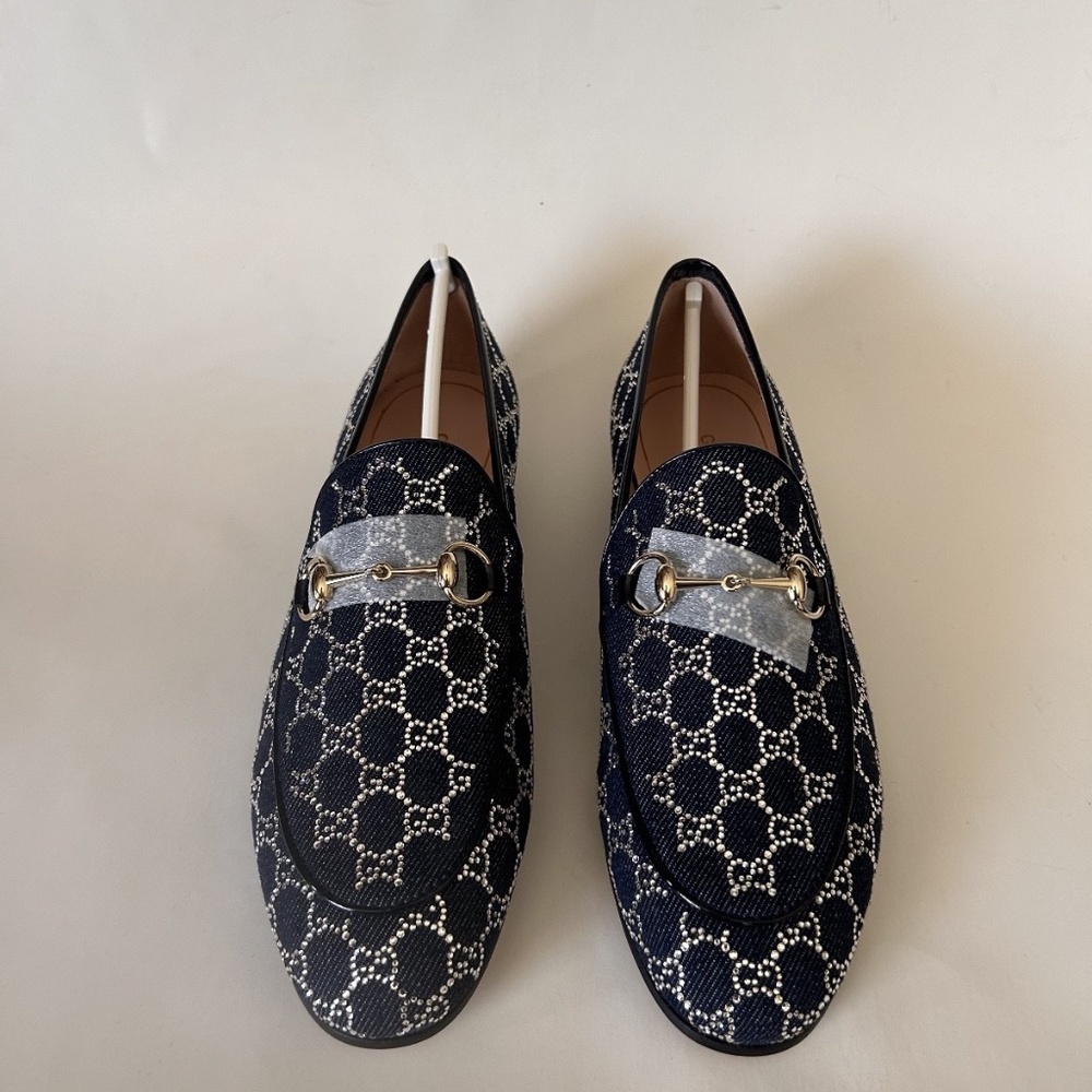 GUCCI Jordaan Loafer Canadian Denim w/ GG Sparkling Crystals Size 8 NIB 836047 - Picture 8 of 12